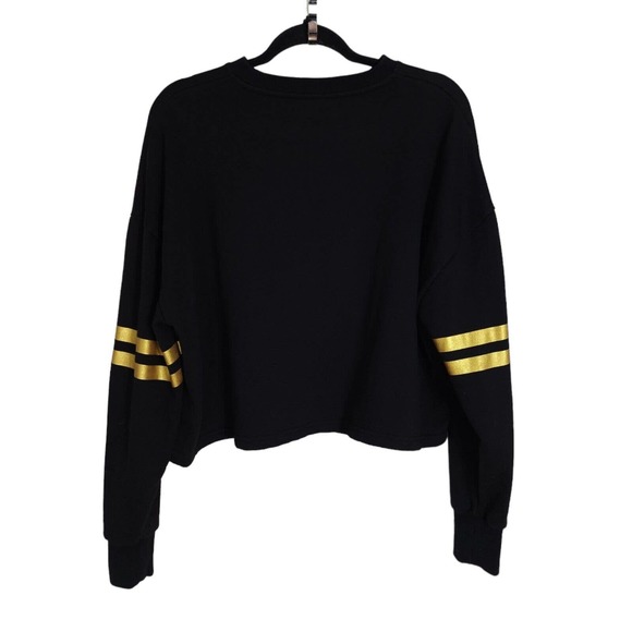 Lazy Oaf Crop Top All Hail Bear Gold Black Crewneck Sweatshirt Greek Key Logo OS - Picture 2 of 11